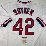 Camiseta de béisbol blanca de Bruce Sutter St. Louis autografiada/firmada JSA COA