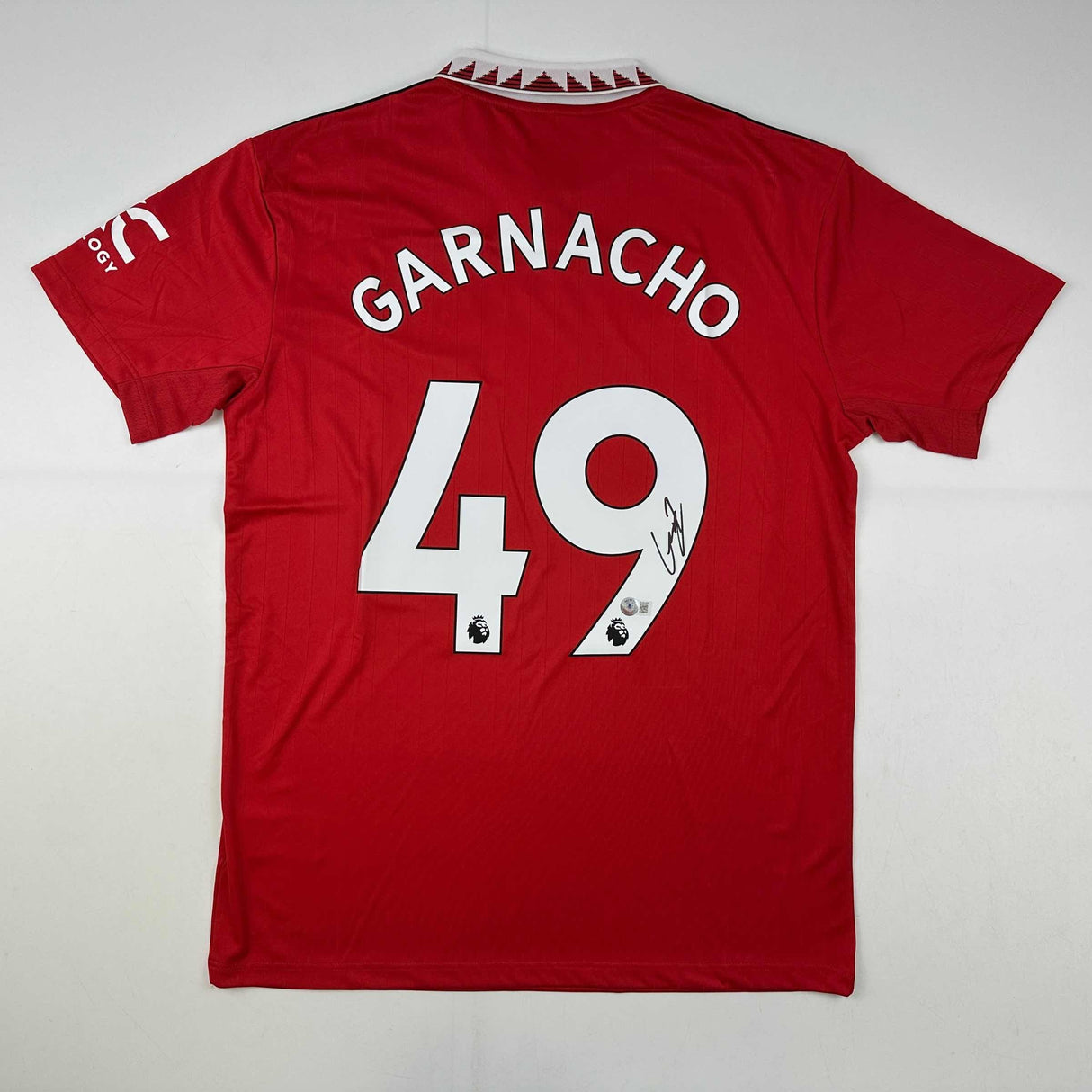 Camiseta de fútbol roja del Manchester United autografiada/firmada por Alejandro Garnacho Beckett BAS COA