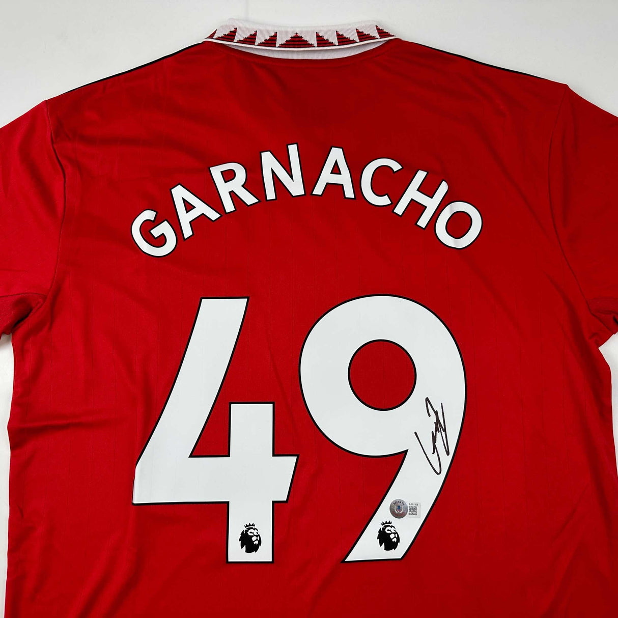 Camiseta de fútbol roja del Manchester United autografiada/firmada por Alejandro Garnacho Beckett BAS COA