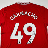 Camiseta de fútbol roja del Manchester United autografiada/firmada por Alejandro Garnacho Beckett BAS COA