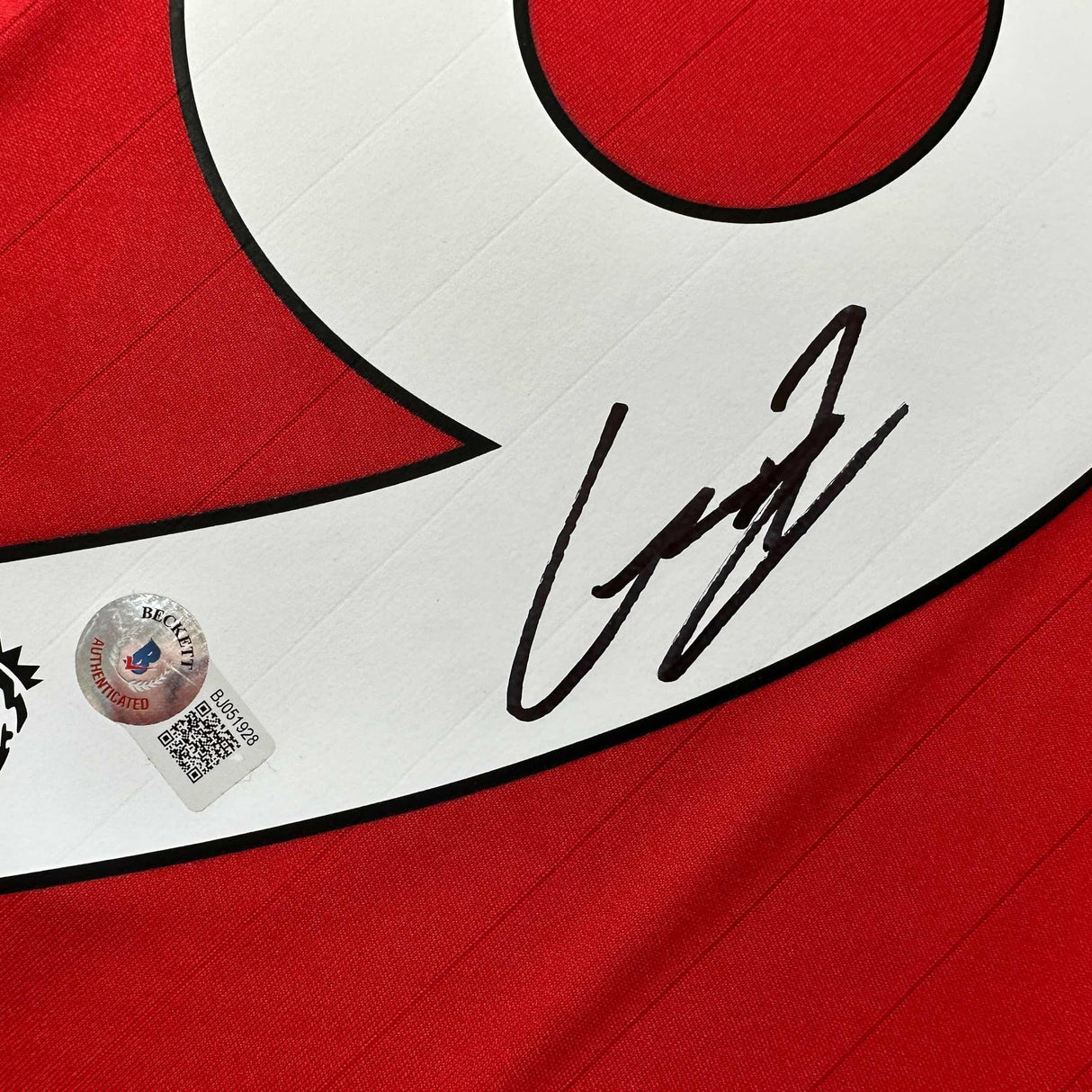 Camiseta de fútbol roja del Manchester United autografiada/firmada por Alejandro Garnacho Beckett BAS COA