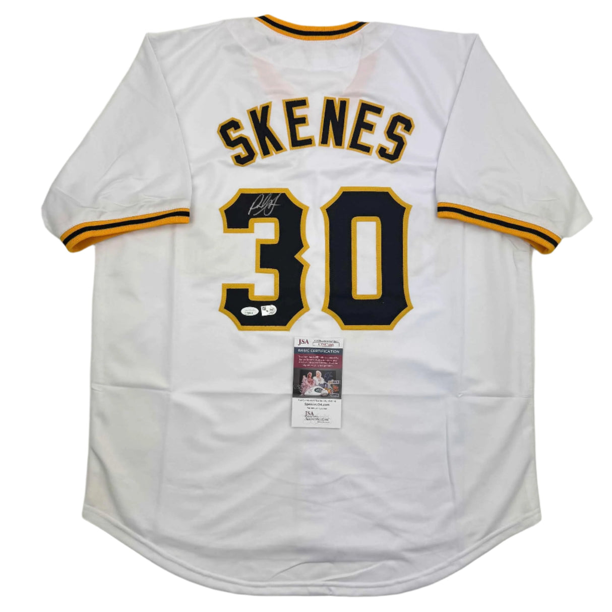 Camiseta de béisbol blanca de Pittsburgh de Paul Skenes autografiada/firmada JSA COA