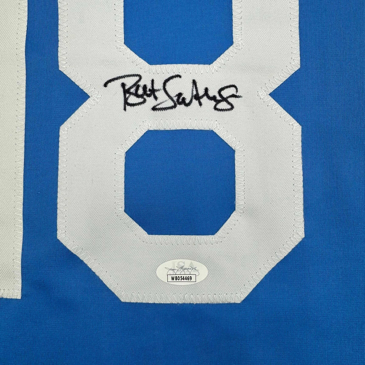 Framed Autographed/Signed Bret Saberhagen 35x39 Kansas City Light Blue Baseball Jersey JSA COA