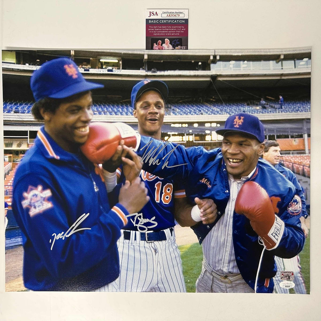 Foto de boxeo y béisbol autografiada/firmada por Mike Tyson, Darryl Strawberry, Dwight Doc Gooden, Mets de Nueva York, 16 x 20, JSA COA