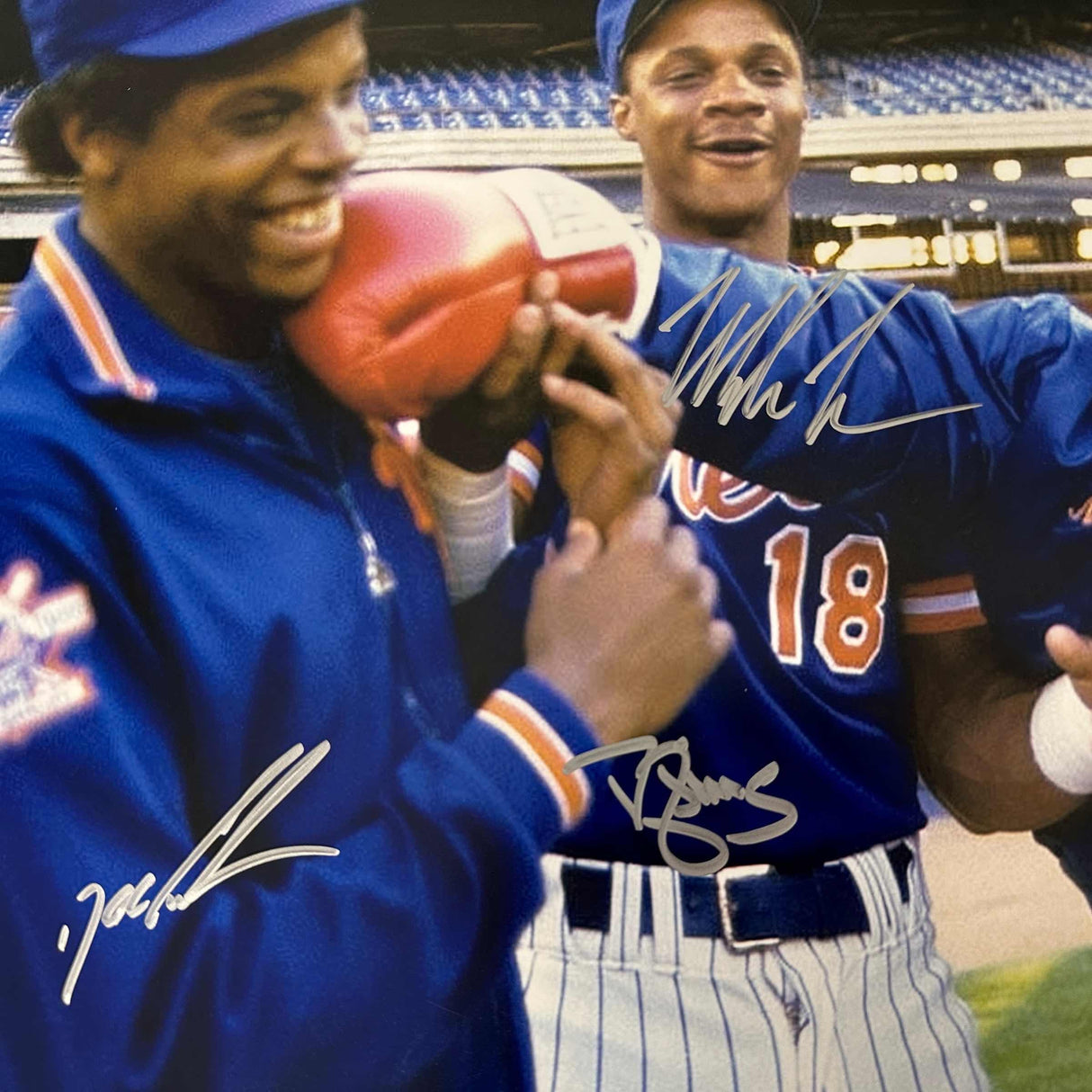 Foto de boxeo y béisbol autografiada/firmada por Mike Tyson, Darryl Strawberry, Dwight Doc Gooden, Mets de Nueva York, 16 x 20, JSA COA