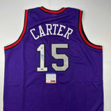 Camiseta de baloncesto morada de Toronto autografiada/firmada por Vince Carter. PSA/Certificado de ADN.