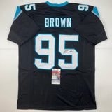 Camiseta de fútbol americano negra de Carolina de Derrick Brown autografiada y firmada por JSA COA