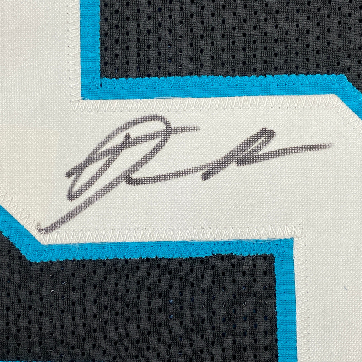 Camiseta de fútbol americano negra de Carolina de Derrick Brown autografiada y firmada por JSA COA