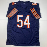 Autographed/Signed Brian Urlacher HOF 18 Chicago Blue Football Jersey Beckett BAS COA