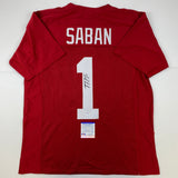 Autographed/Signed Nick Saban Alabama Red College Football Jersey PSA/DNA COA