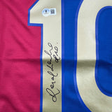 Camiseta de fútbol azul/roja del Barcelona de Ronaldinho autografiada/firmada Beckett BAS COA