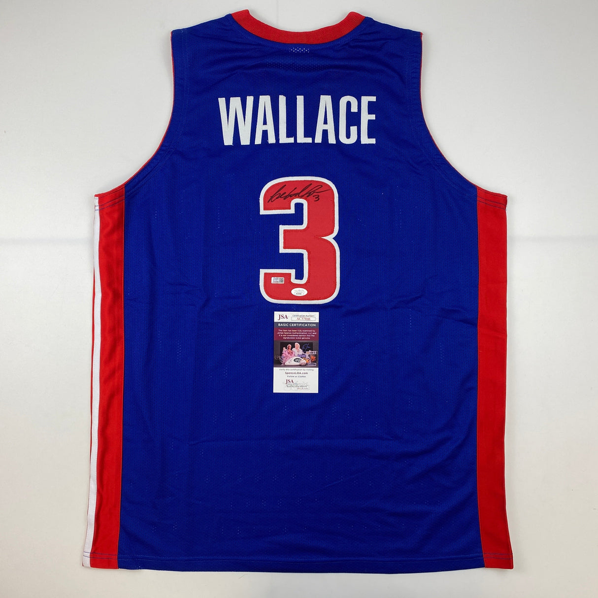 Camiseta de baloncesto azul de Detroit autografiada/firmada por Ben Wallace JSA COA