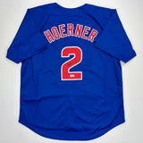 Camiseta de béisbol azul de Chicago de Nico Hoerner autografiada/firmada Beckett BAS COA