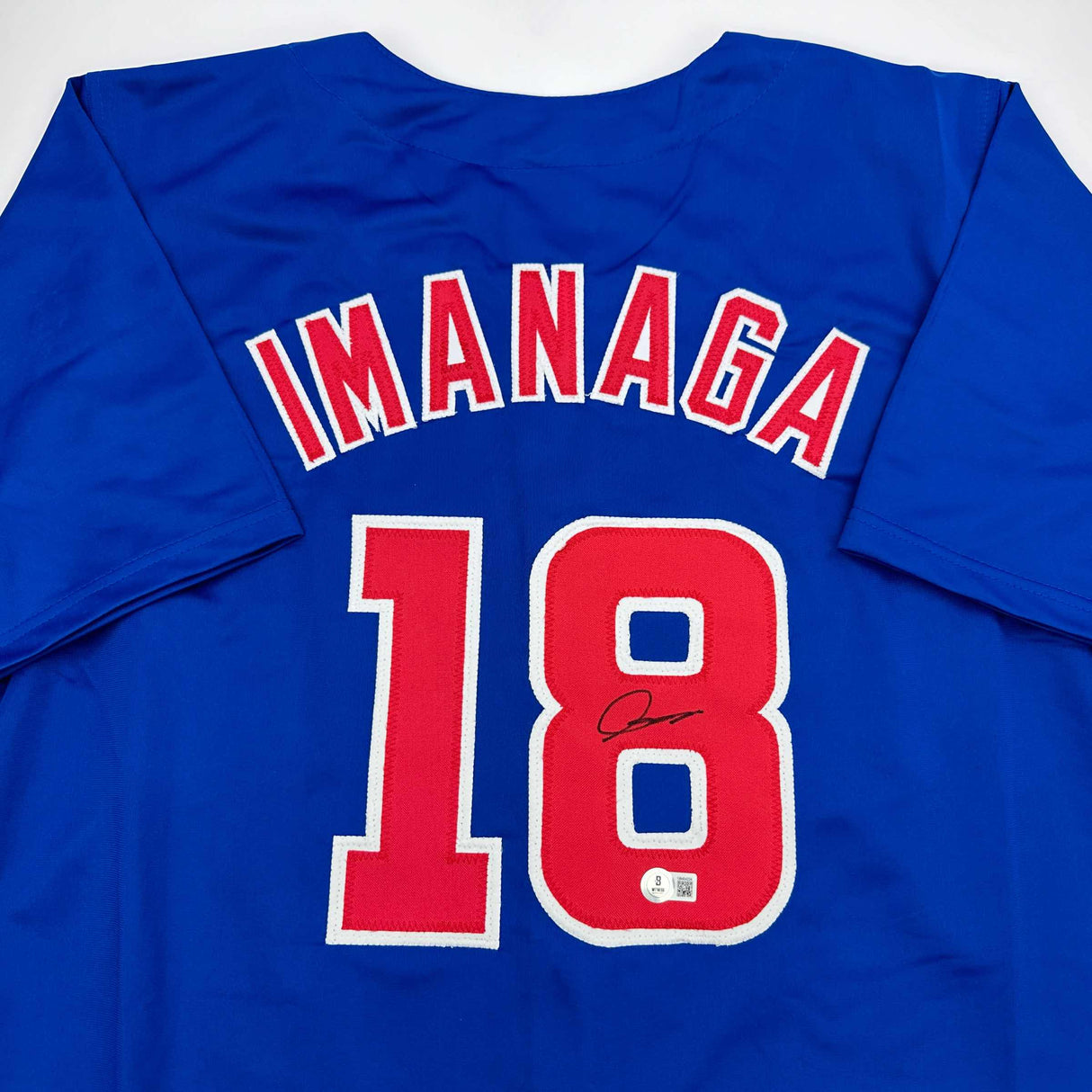 Camiseta de béisbol azul de Chicago de Shota Imanaga autografiada/firmada Beckett BAS COA