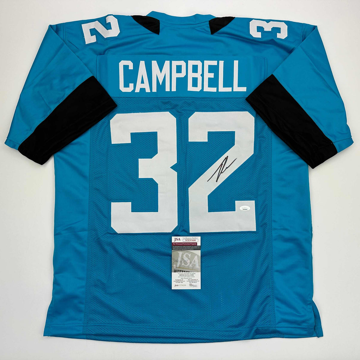 Camiseta de fútbol americano autografiada/firmada de Tyson Campbell Jacksonville Teal JSA COA