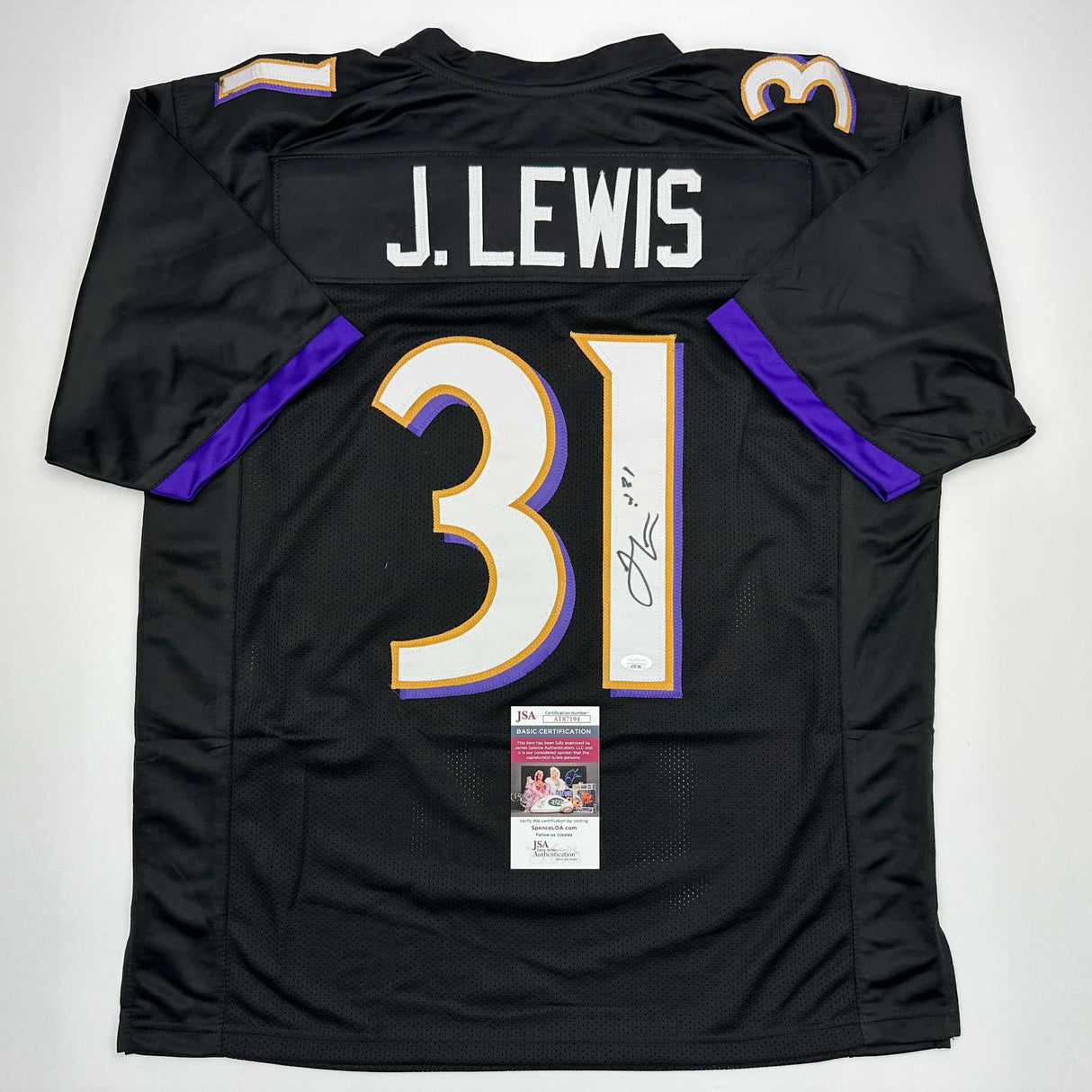 Camiseta de fútbol negra de Baltimore autografiada/firmada por Jamal Lewis (JSA COA)