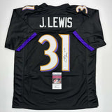 Camiseta de fútbol negra de Baltimore autografiada/firmada por Jamal Lewis (JSA COA)