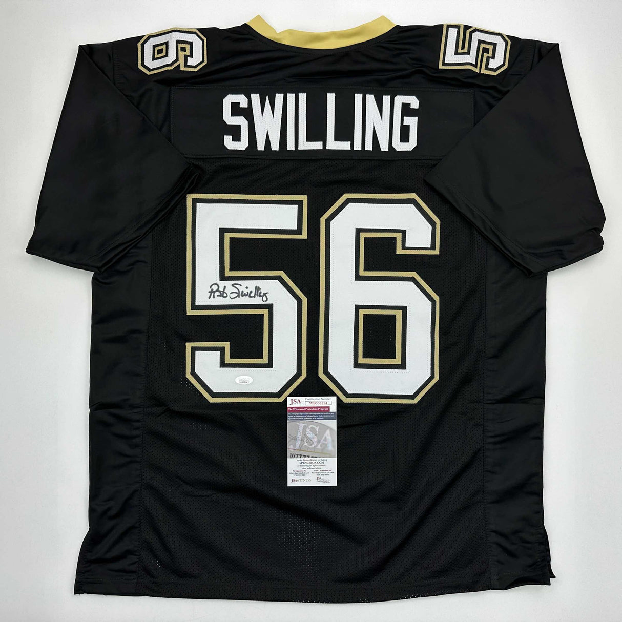 Camiseta de fútbol negra de Nueva Orleans autografiada/firmada por Pat Swilling (JSA COA)