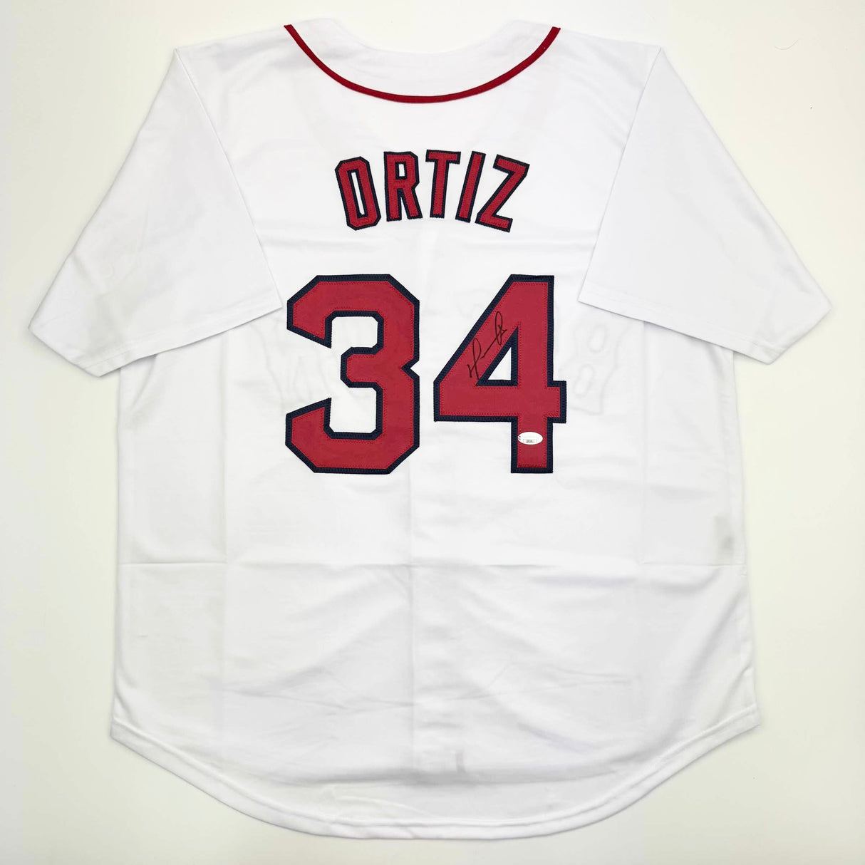 Camiseta de béisbol blanca de Boston autografiada/firmada por David Ortiz JSA COA