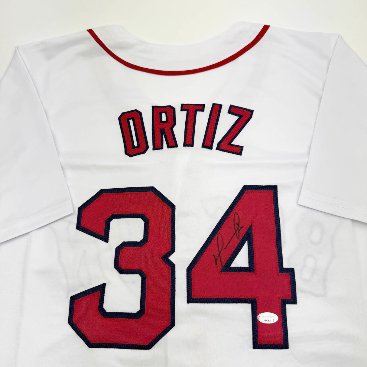 Camiseta de béisbol blanca de Boston autografiada/firmada por David Ortiz JSA COA