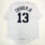 Camiseta de béisbol a rayas de Jazz Chisholm Jr. de Nueva York autografiada y firmada por Beckett BAS COA