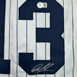 Camiseta de béisbol a rayas de Jazz Chisholm Jr. de Nueva York autografiada y firmada por Beckett BAS COA