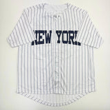 Camiseta de béisbol a rayas de Jazz Chisholm Jr. de Nueva York autografiada y firmada por Beckett BAS COA