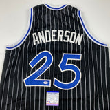 Camiseta de baloncesto de rayas negras de Orlando autografiada y firmada por Nick Anderson. Certificado de autenticidad/ADN.