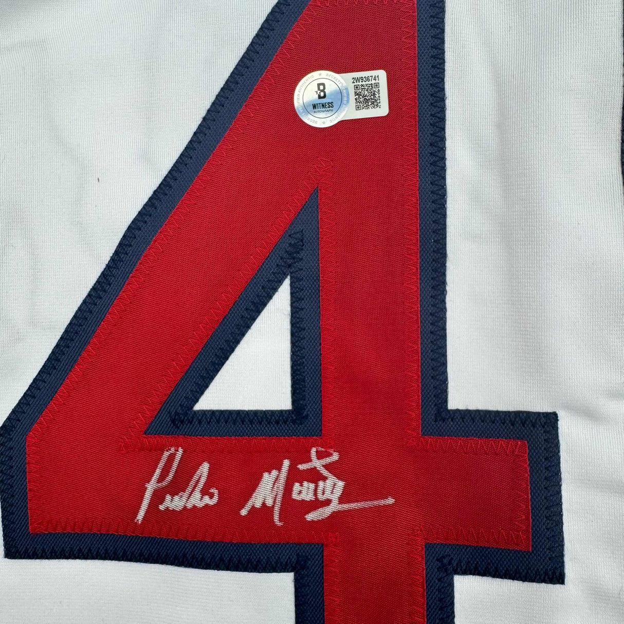 Camiseta de béisbol blanca de Boston autografiada/firmada por Pedro Martínez Beckett BAS COA