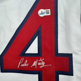 Camiseta de béisbol blanca de Boston autografiada/firmada por Pedro Martínez Beckett BAS COA