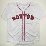 Camiseta de béisbol blanca de Boston autografiada/firmada por Pedro Martínez Beckett BAS COA