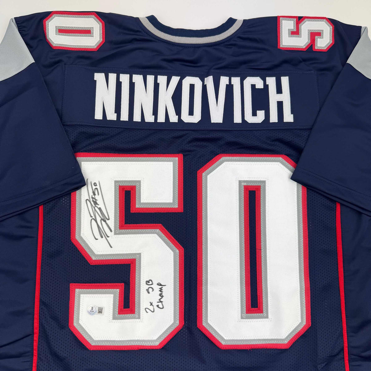 Camiseta de fútbol azul de Nueva Inglaterra autografiada y firmada por Rob Ninkovich "2x SB Champ" Beckett BAS COA