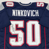 Camiseta de fútbol azul de Nueva Inglaterra autografiada y firmada por Rob Ninkovich "2x SB Champ" Beckett BAS COA