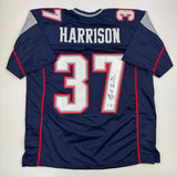 Camiseta de fútbol azul de Nueva Inglaterra autografiada/firmada por Rodney Harrison Beckett BAS COA