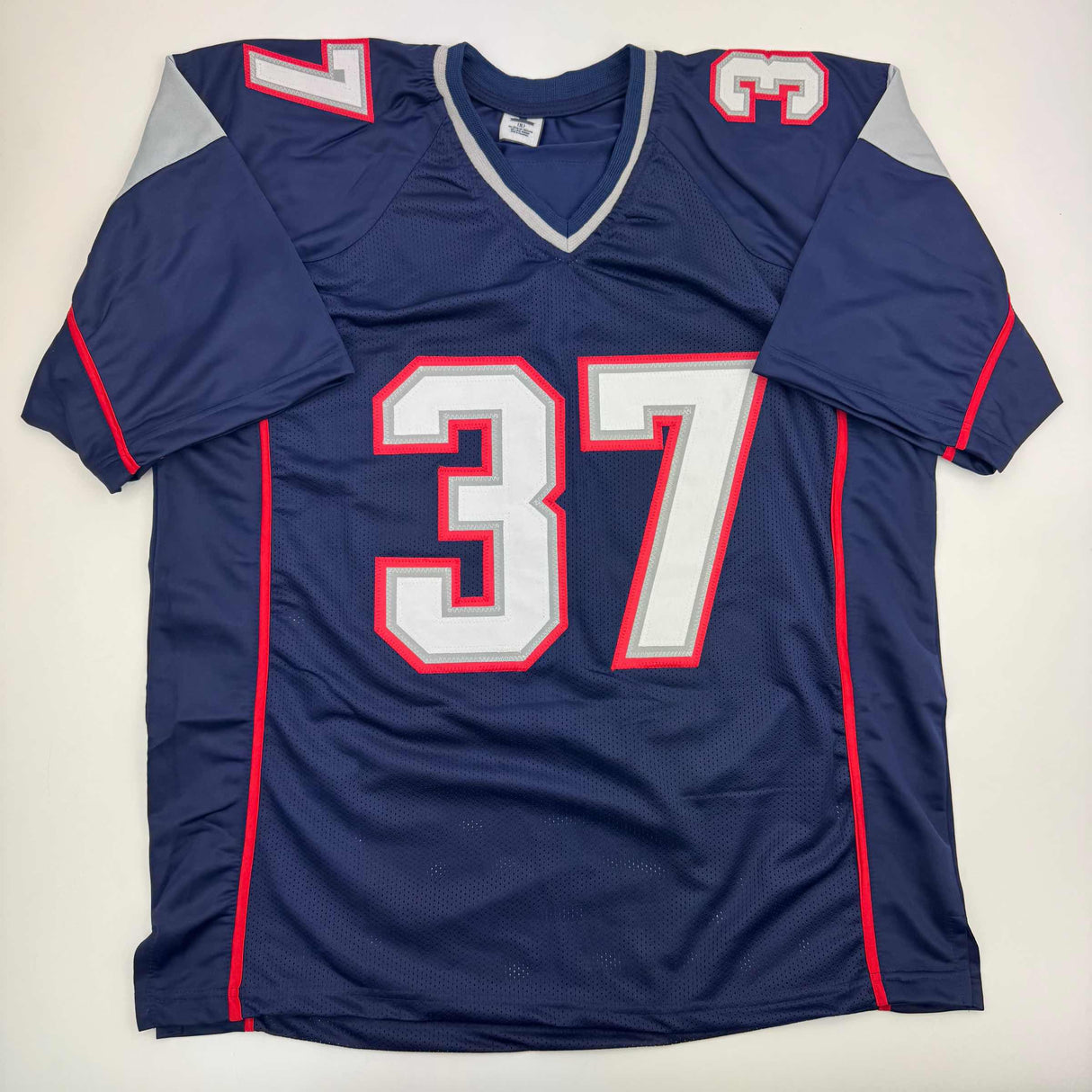 Camiseta de fútbol azul de Nueva Inglaterra autografiada/firmada por Rodney Harrison Beckett BAS COA