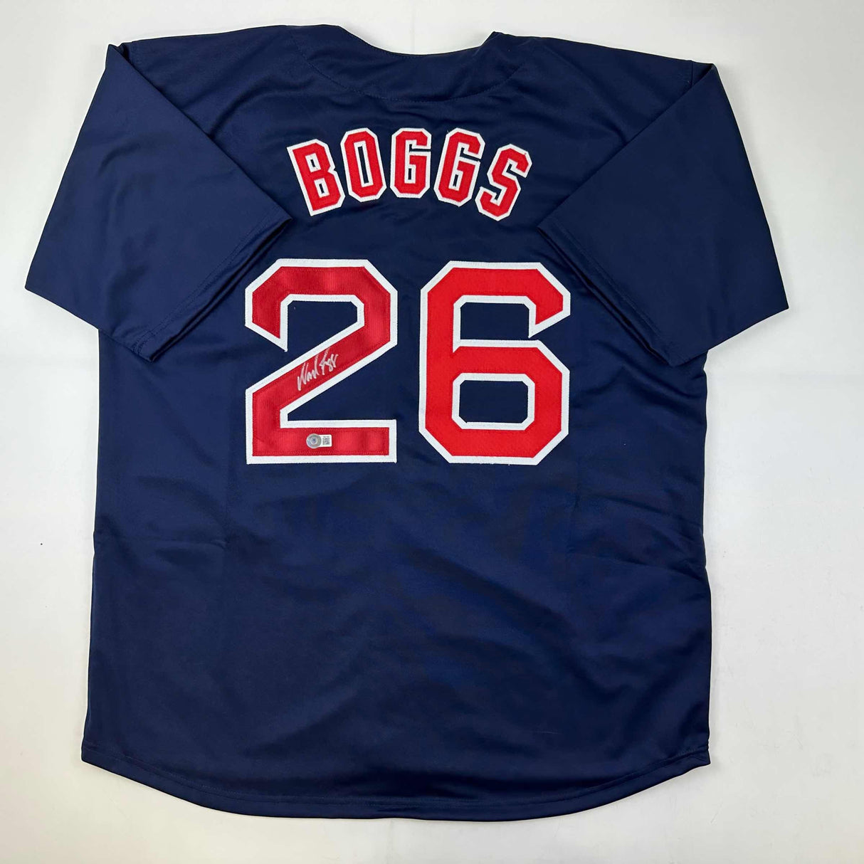 Camiseta de béisbol azul Boston de Wade Boggs autografiada y firmada por Beckett BAS COA