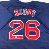 Camiseta de béisbol azul Boston de Wade Boggs autografiada y firmada por Beckett BAS COA