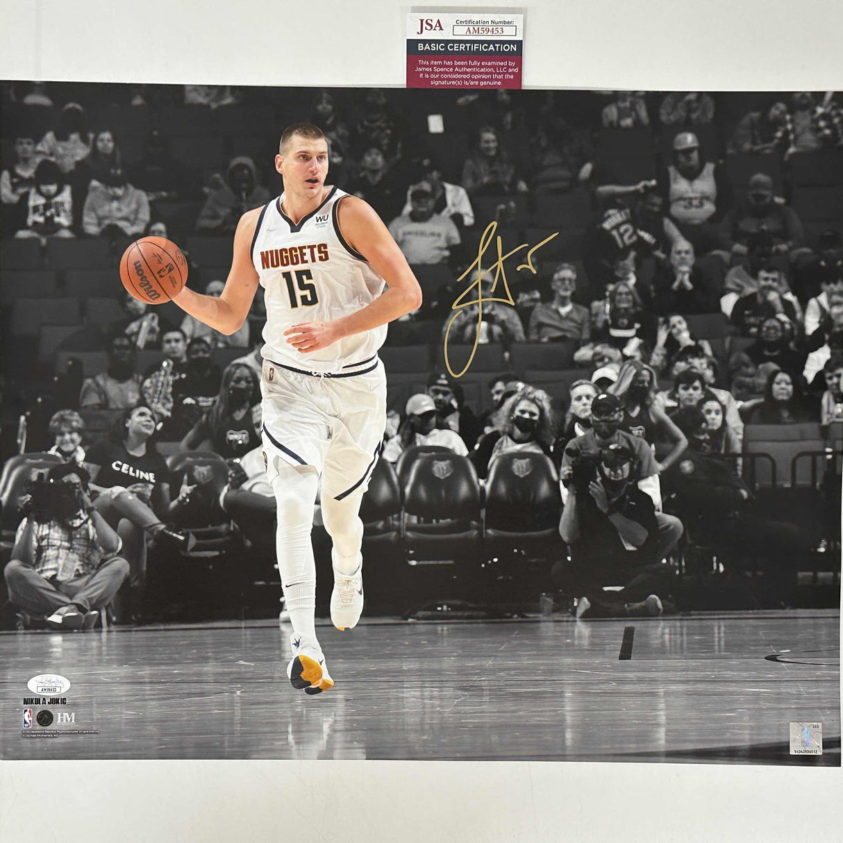 Foto de baloncesto de 16 x 20 de los Denver Nuggets autografiada y firmada por Nikola Jokic (JSA COA n.° 1)