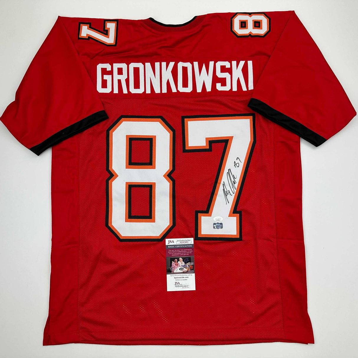 Camiseta de fútbol roja de Tampa Bay autografiada/firmada por Rob Gronkowski (JSA COA)