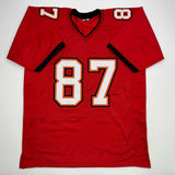 Camiseta de fútbol roja de Tampa Bay autografiada/firmada por Rob Gronkowski (JSA COA)