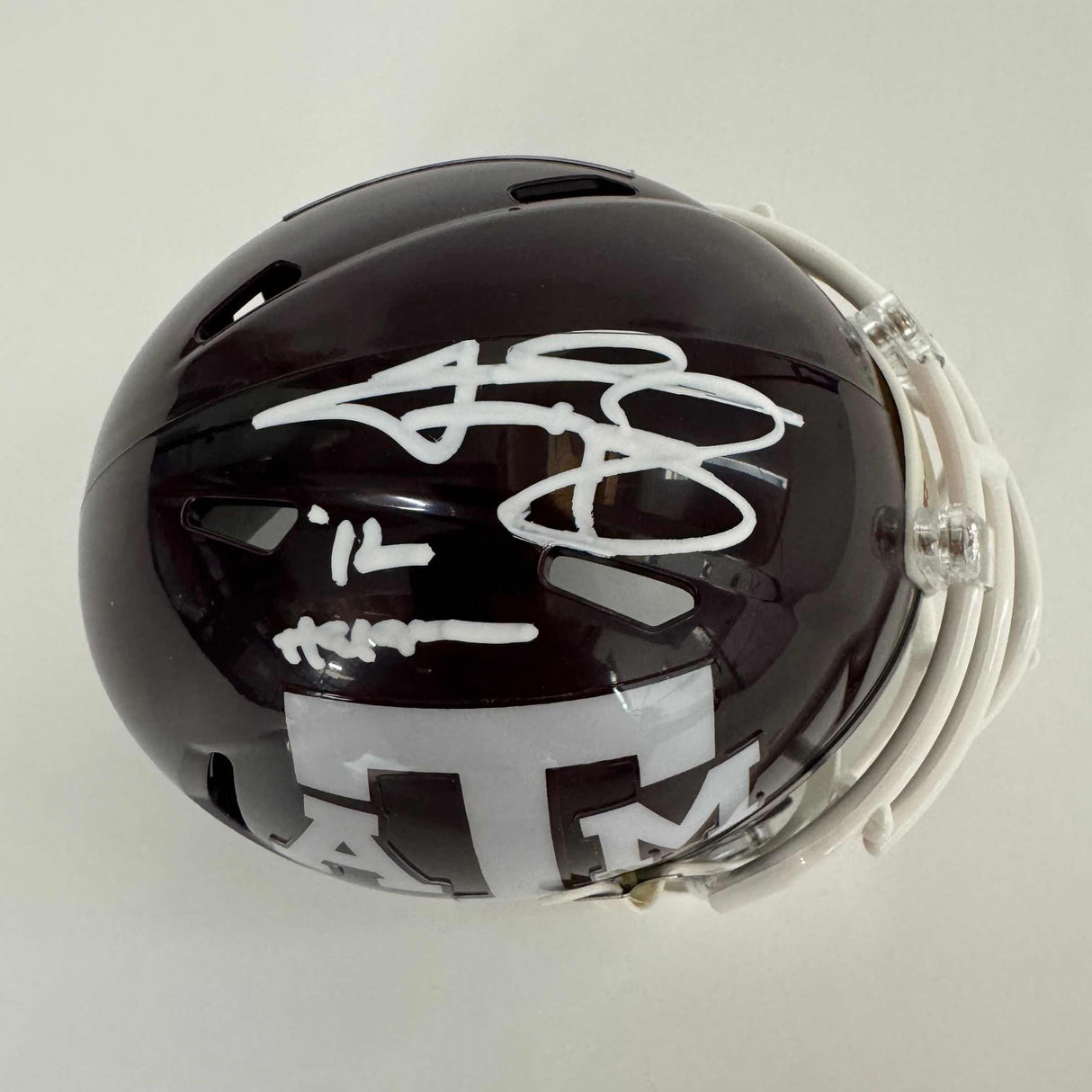 Mini casco de fútbol americano universitario autografiado/firmado por Johnny Manziel 12 Heisman Texas A&amp;M Aggies Beckett BAS COA