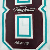 Framed Autographed/Signed Teemu Selanne HOF 35x39 Anaheim White Retro Hockey Jersey JSA COA