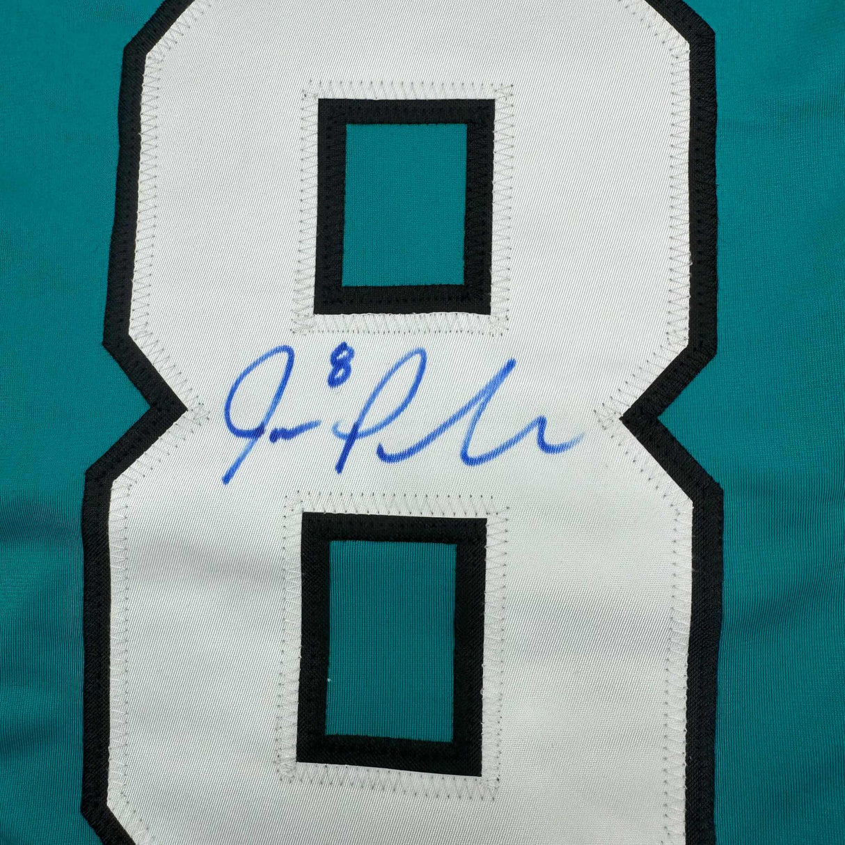 Framed Autographed/Signed Joe Pavelski 35x39 San Jose Teal Hockey Jersey JSA COA