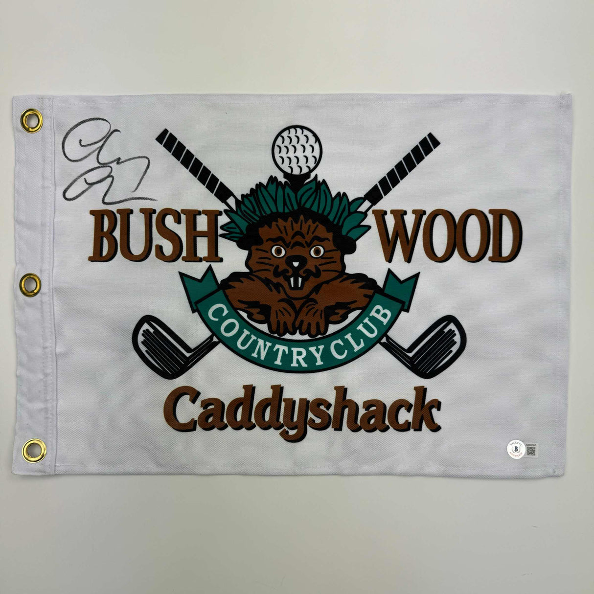 Bandera del Chevy Chase Caddyshack Bushwood Country Club autografiada/firmada Beckett BAS COA
