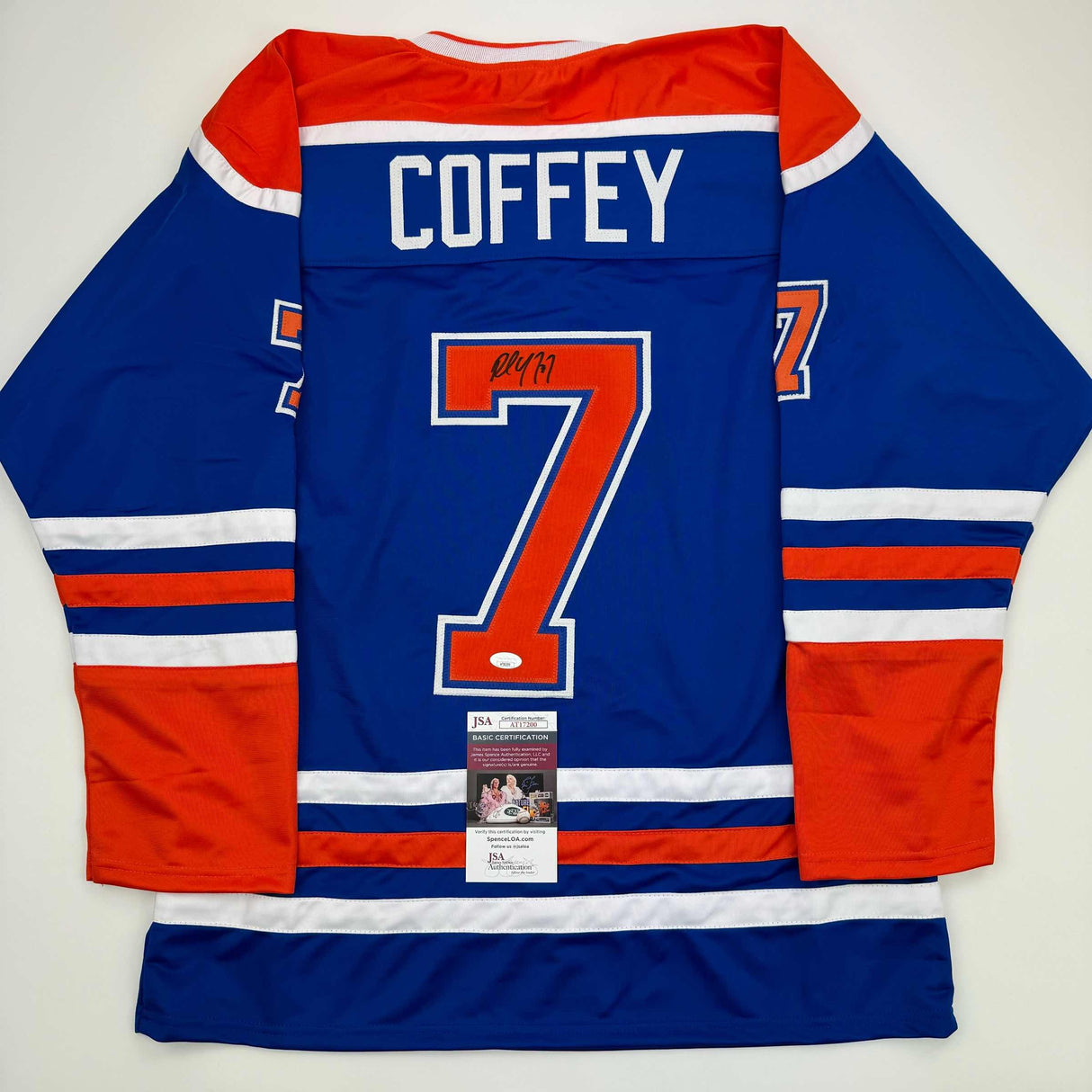 Camiseta de hockey azul Edmonton autografiada/firmada de Paul Coffey JSA COA