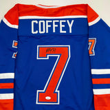 Camiseta de hockey azul Edmonton autografiada/firmada de Paul Coffey JSA COA