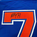 Framed Autographed/Signed Paul Coffey 35x39 Edmonton Blue Hockey Jersey JSA COA