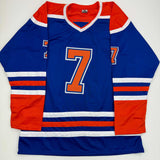 Camiseta de hockey azul Edmonton autografiada/firmada de Paul Coffey JSA COA