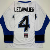 Camiseta de hockey blanca autografiada/firmada por Vincent Lecavalier 2004 SC Champs Tampa Bay JSA COA