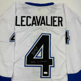 Camiseta de hockey blanca autografiada/firmada por Vincent Lecavalier 2004 SC Champs Tampa Bay JSA COA